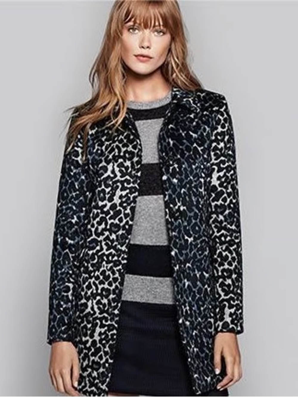 LOFT snow leopard car coat